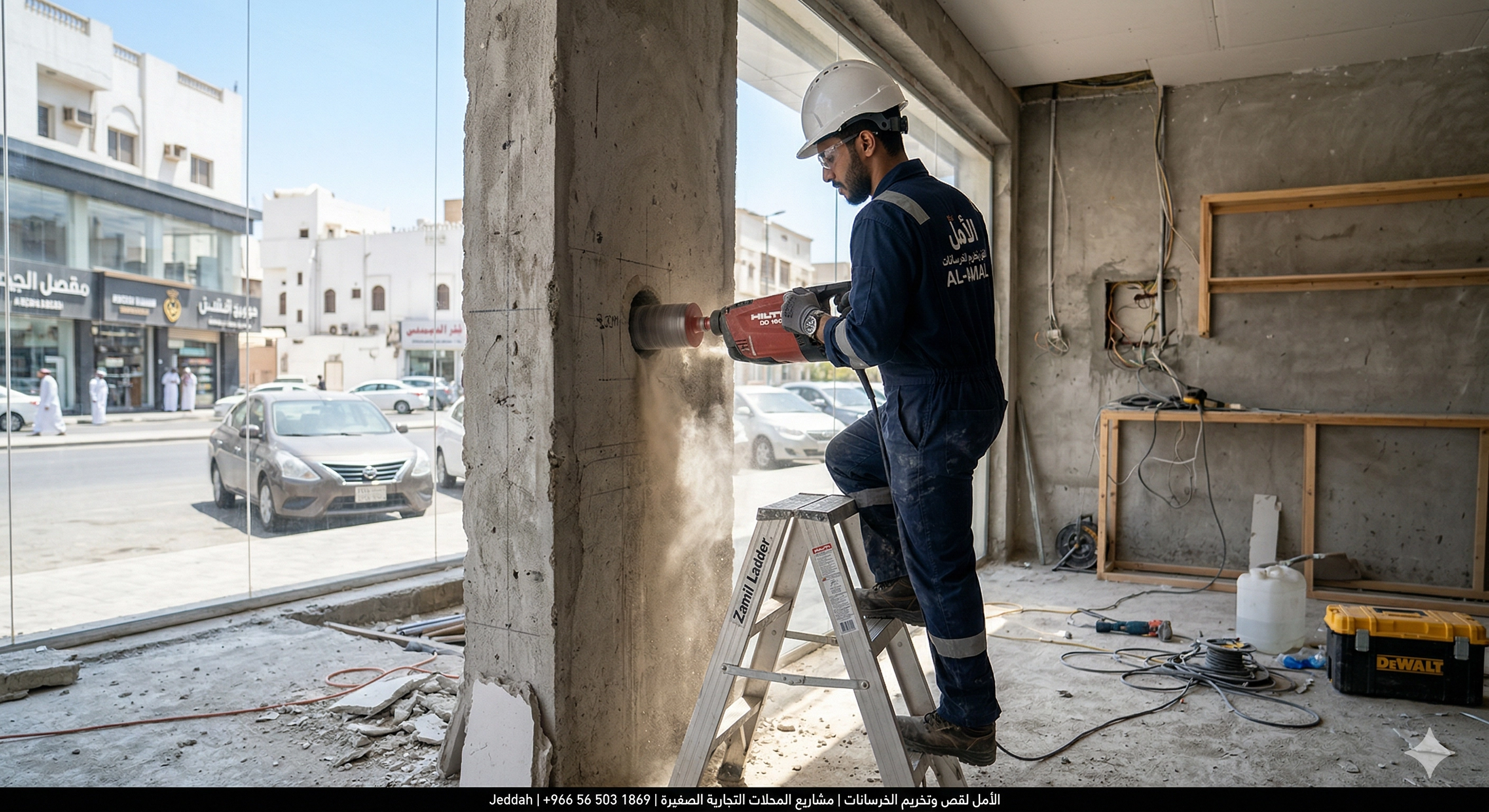 قص خرسانة مول تجاري — أعمال قص وتعديل